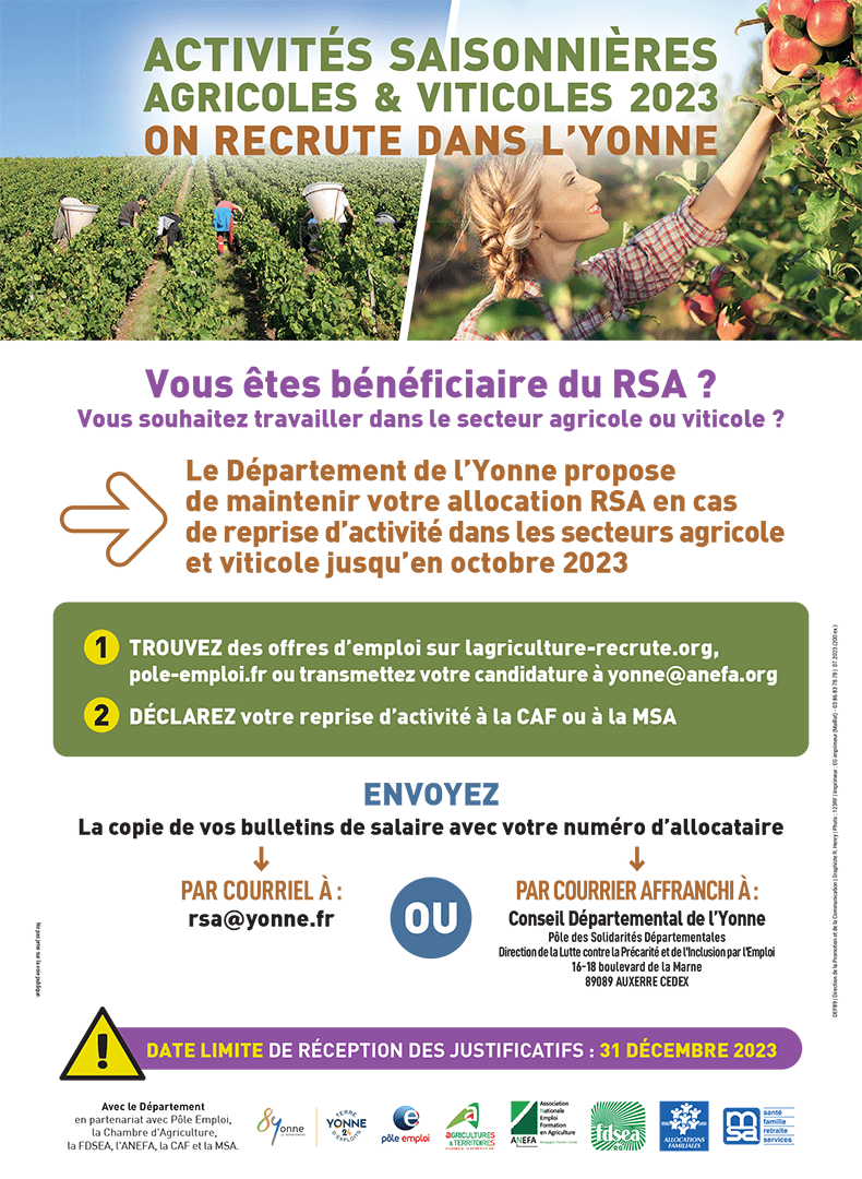 Dispositif RSA - Vendange du Département de l'Yonne