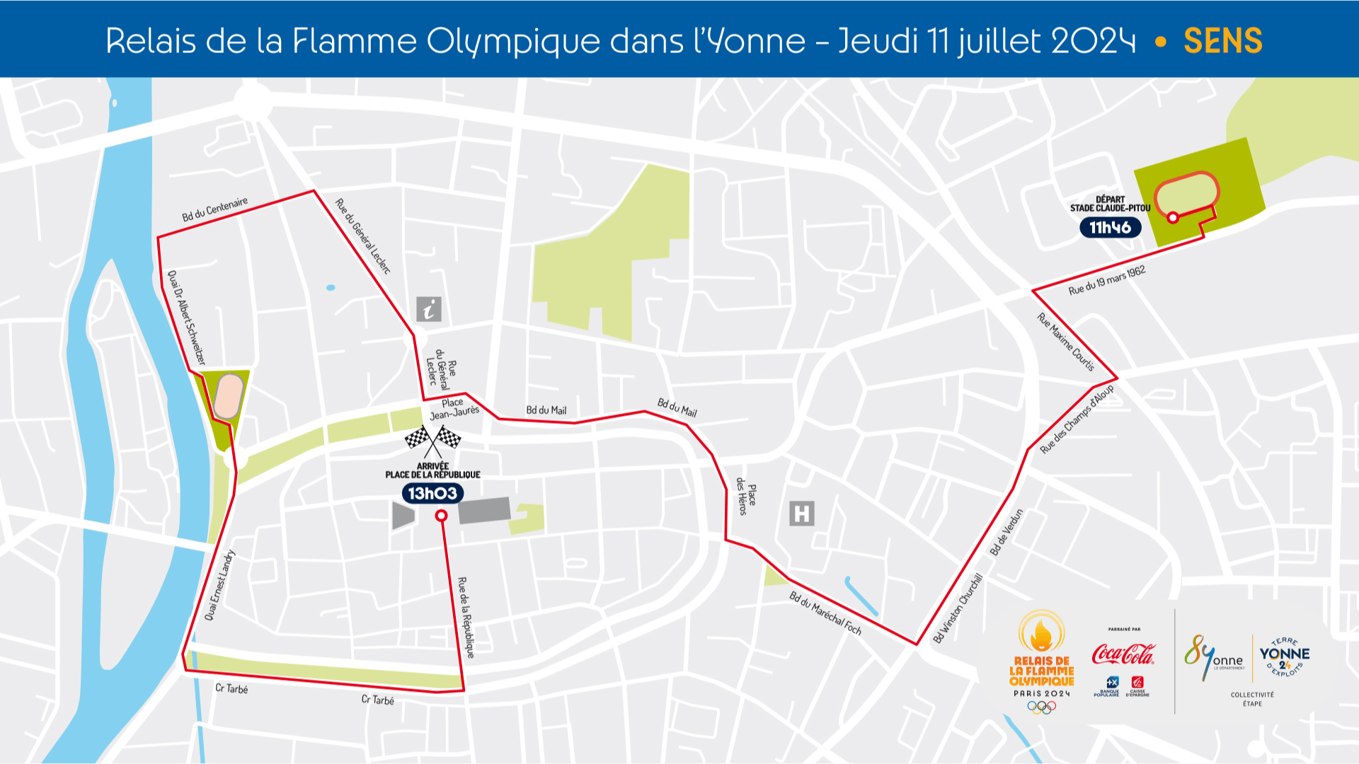 Sens - Tracé détaillé du Parcours de la Flamme Olympique dans l'Yonne