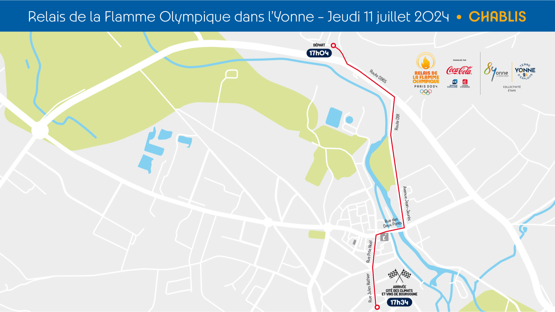 Chablis - Tracé détaillé du Parcours de la Flamme Olympique dans l'Yonne