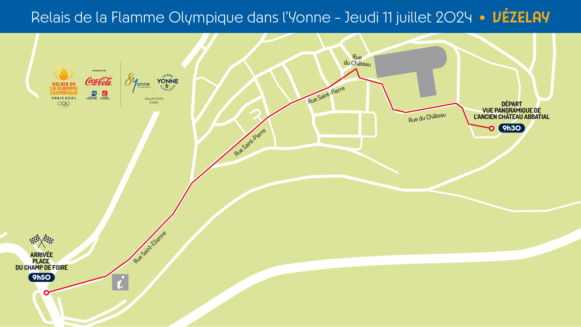 Vézelay - Tracé détaillé du Parcours de la Flamme Olympique dans l'Yonne