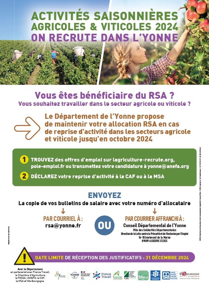 Activités saisonnières agricoles et viticoles 2024